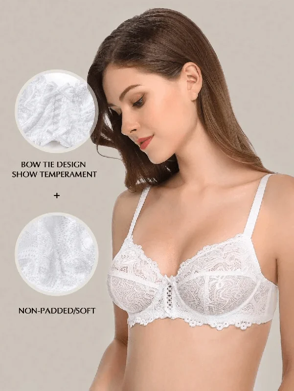 Nursing bras for easy breastfeeding access​ Floral Lace Non-Padded Full Coverage Underwire Bra White
