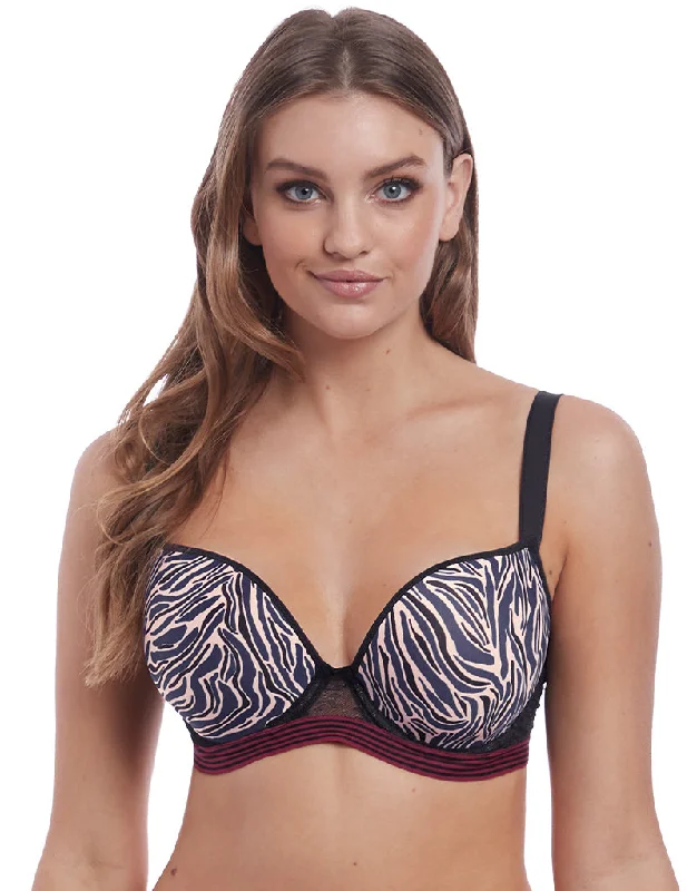 Bra with a non - padded cup for a natural feel Freya Wild Plunge T-Shirt Bra in Black Zebra Print Bra with a non - padded cup for a natural feel Freya Wild Plunge T-Shirt Bra in Black Zebra Print