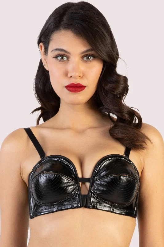 convertible sports bras for versatile useGenevieve Black PVC Overwire Bra