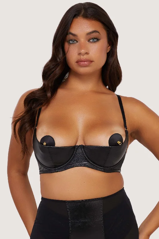 minimizer plus size bras for curvy figuresIris Black Leatherette Quarter Cup Open Bra minimizer plus size bras for curvy figuresIris Black Leatherette Quarter Cup Open Bra