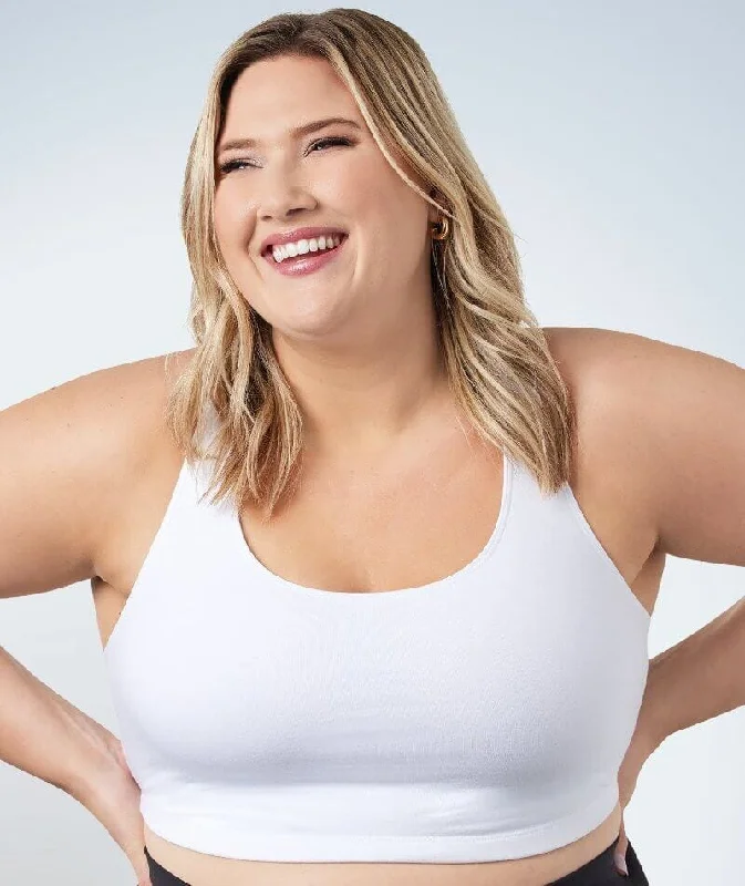 seamless sports bras for minimal chafingLeading Lady Wire-free Crop Top - White