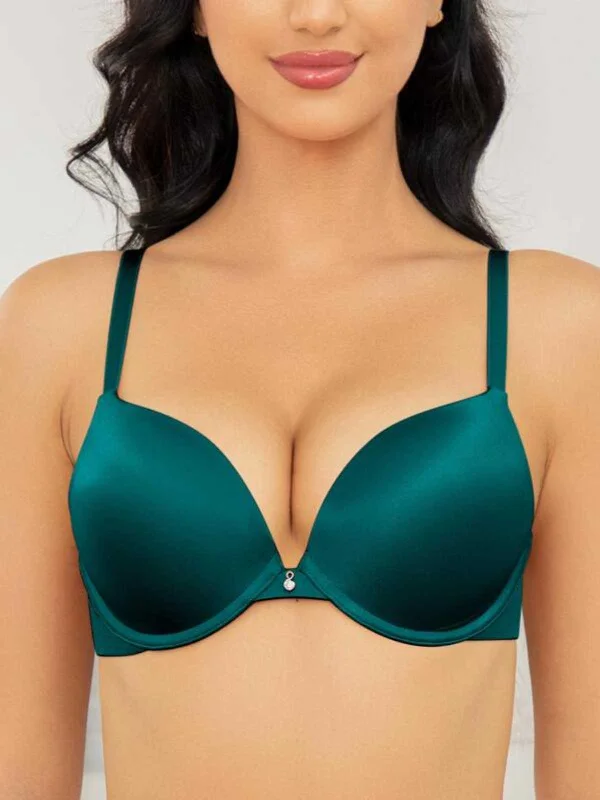 Bra with underbust support for better breast lift​ Lightly Padded Plunge Everyday Basic Underwire Push Up Bra Malachite Green