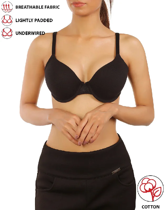 push up bras for enhanced cleavageLOSHA COTTON UNDERWIRED LIGHTLY PADDED T-SHIRT BRA - BLACK push up bras for enhanced cleavageLOSHA COTTON UNDERWIRED LIGHTLY PADDED T-SHIRT BRA - BLACK