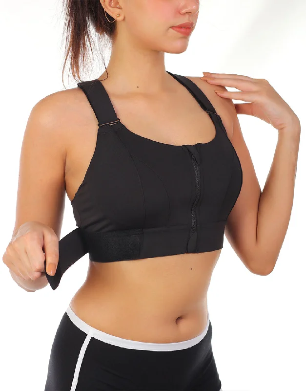 plus size bras with good supportLOSHA PREMIUM QUALITY FRONT CLOSURE PADDED HIGH IMPACT SPORTS BRA WITH ADJUSTABLE WAIST BAND-BLACK