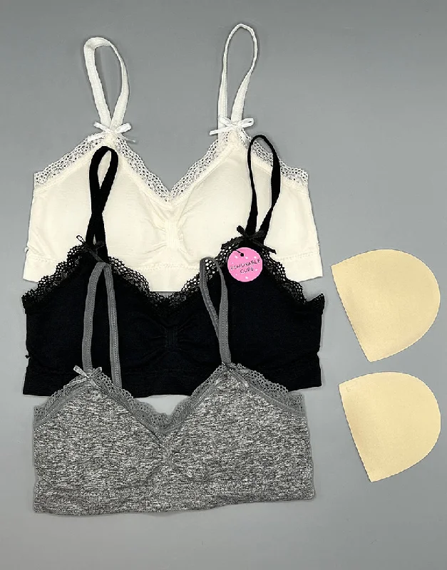 supportive sports bras for runningLOSHA TEENS PACK OF 3 TRAINING BRAS WITH REMOVABLE PADS-BLACK/GREY/OFFWHITE
