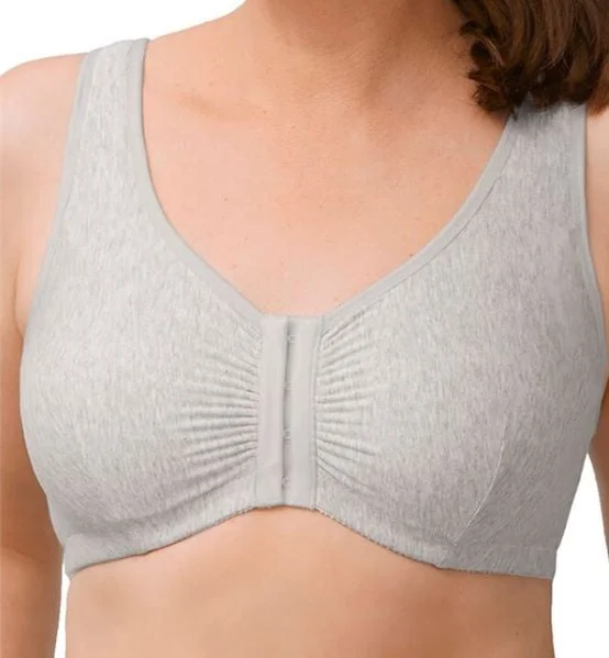 Bra with a wire - free band for a more comfortable underbust area Mastectomy Bra 'Fleur Front Close Cotton Leisure' Grey/Melange Bra with a wire - free band for a more comfortable underbust area Mastectomy Bra 'Fleur Front Close Cotton Leisure' Grey/Melange