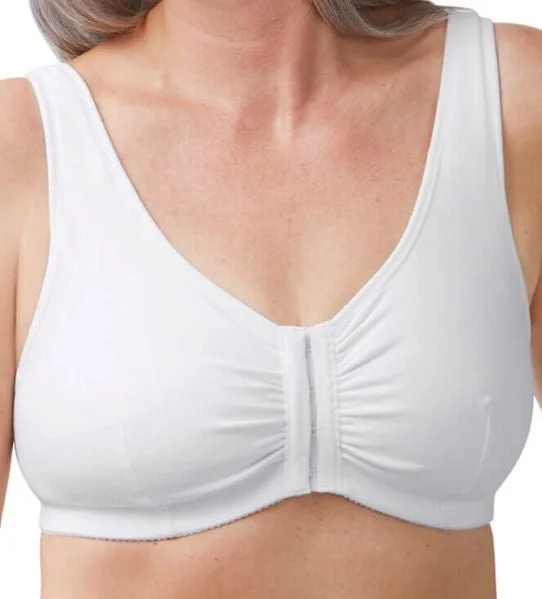 Bra with a bandeau style for a strapless and sleek look Mastectomy Bra 'Fleur Front Close Cotton Leisure' White Bra with a bandeau style for a strapless and sleek look Mastectomy Bra 'Fleur Front Close Cotton Leisure' White