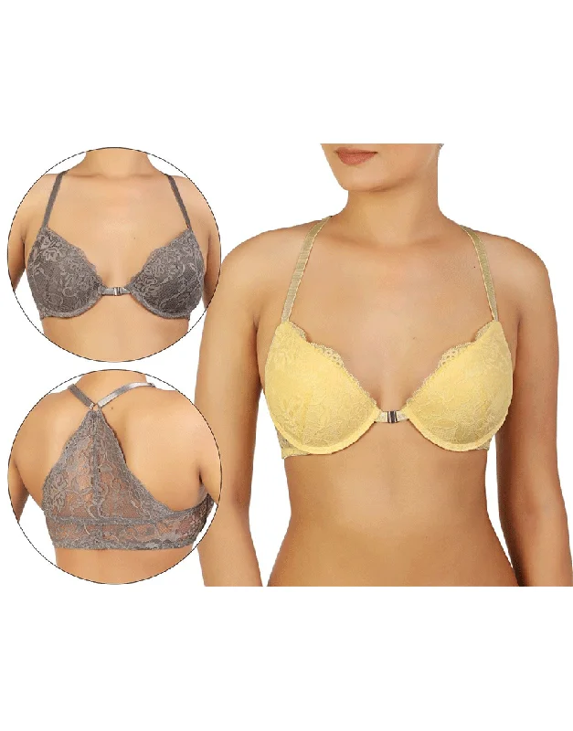 nursing bras for new mothersPACK OF 2 FANCY BACK LACE FRONT OPEN BRAS-PALE BANANA