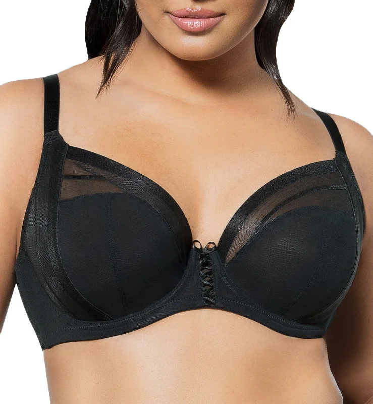 Strapless bras for wearing with strapless tops and dresses​ Parfait Shea Sheer Unlined Plunge Underwire Bra (P6062) - Black