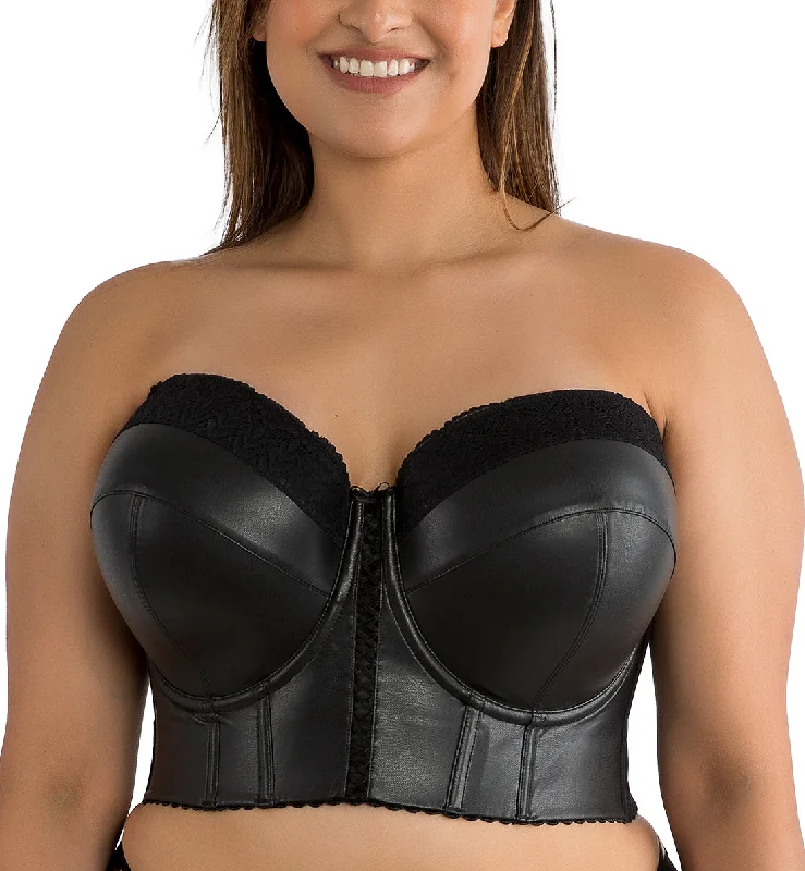 Bra with a detachable strap for easy washing​ Parfait Stevie Faux Leather Strapless Midi Bustier (P50120) - Black