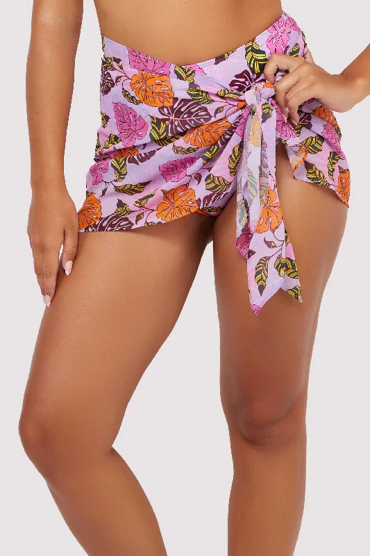 wireless bras for a natural feelRiley Mix & Match Pink Palm Print Tie Side Sarong