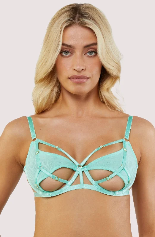 strapless lace bras for formal eventsPenny Neon Green Cut Out Mesh Bra