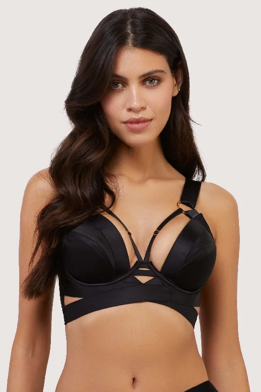 moisture wicking convertible brasEtta Black Satin and Mesh Longline Padded Plunge Bra moisture wicking convertible brasEtta Black Satin and Mesh Longline Padded Plunge Bra