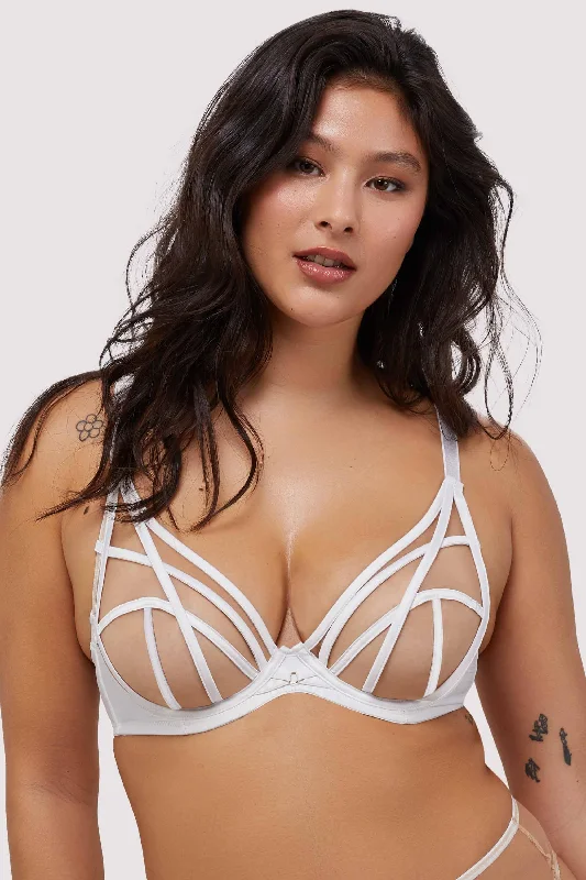 padded bras for added volumeRamona Optic White Strap Detail Illusion Mesh Bra