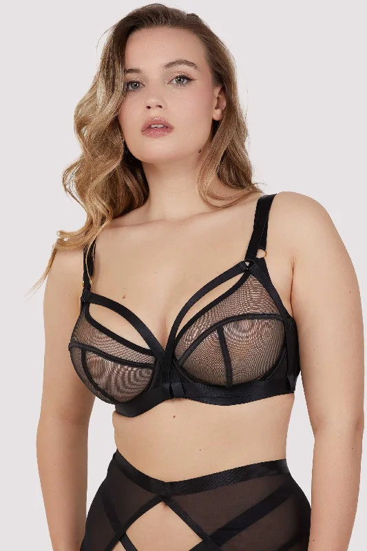 supportive sports bras for runningRegent Black Mesh Harness Balcony Bra