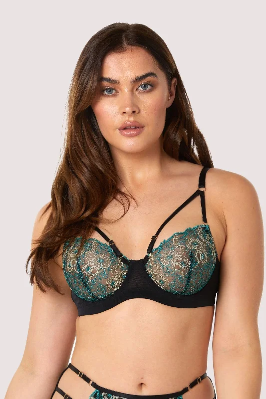 Bra with a memory foam cup for a customized fit​ Dakota Green & Gold Snake Bra