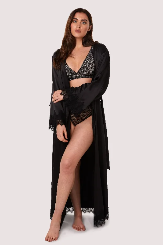 Lace bras for a feminine and elegant touch​ Enyo Black Applique Lace & Satin Robe
