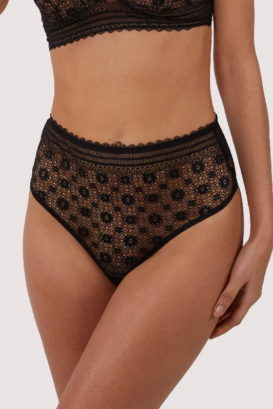 Back - closure bras with traditional hook - and - eye fastenings Maia Black High Waisted Lace Thong Back - closure bras with traditional hook - and - eye fastenings Maia Black High Waisted Lace Thong