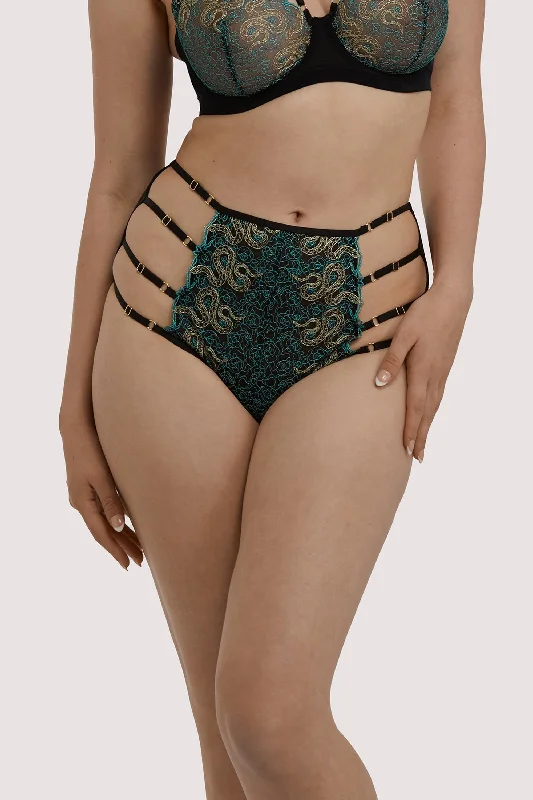 Bra with wide straps for added comfort and weight distribution​ Dakota Green & Gold Snake High Waist Brief