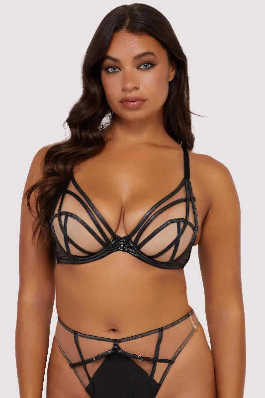 sexy lace push up bras for special occasionsRamona Black Leatherette Strap Detail Illusion Mesh Bra sexy lace push up bras for special occasionsRamona Black Leatherette Strap Detail Illusion Mesh Bra
