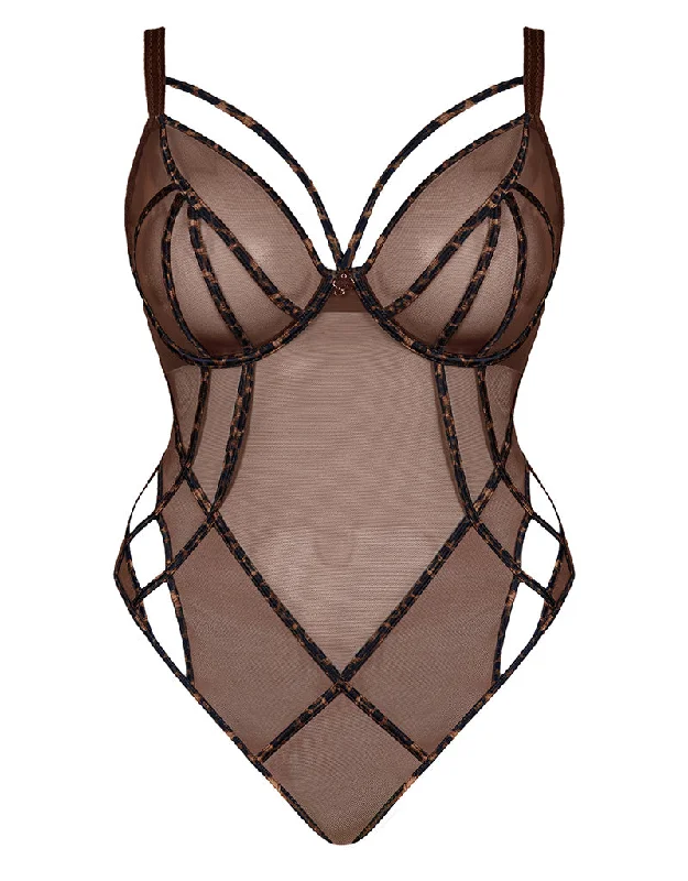 underwire bras with maximum supportScantilly Senses Plunge Bodysuit Leopard Brown