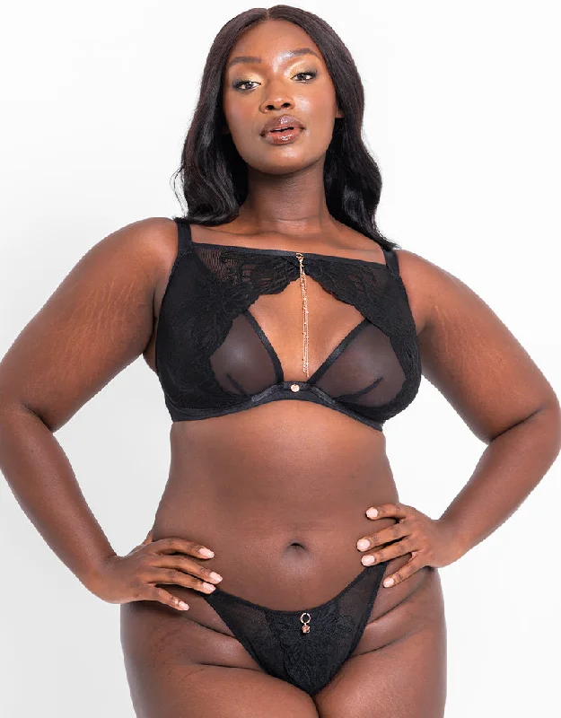 balconette lace bras for a feminine touchScantilly Unveiled Deep Plunge Bra Black