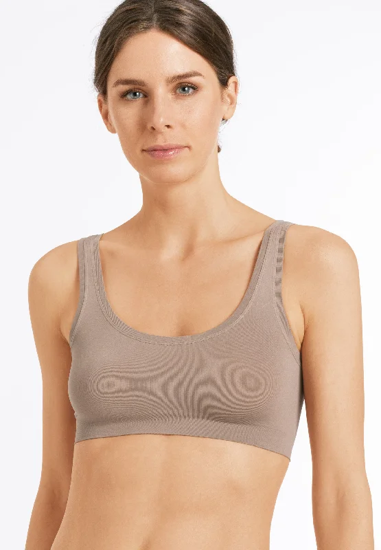 Bra with a wire - free band for a more comfortable underbust area​ Hanro Touch Feeling Bralette Crop Top Non Wired Bra in Taupe Grey