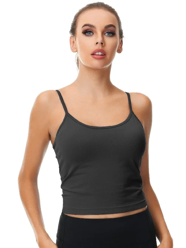Bra with a satin finish for a luxurious look​ Pullover  Camisole Removeble Pad Adjustable Strap Yoga Bra Black