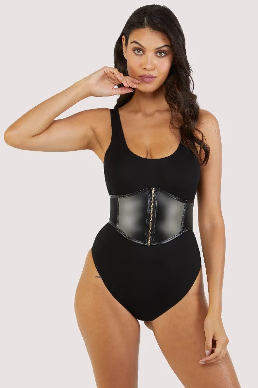 padded bras for added volumeMelody jersey body with PU panel