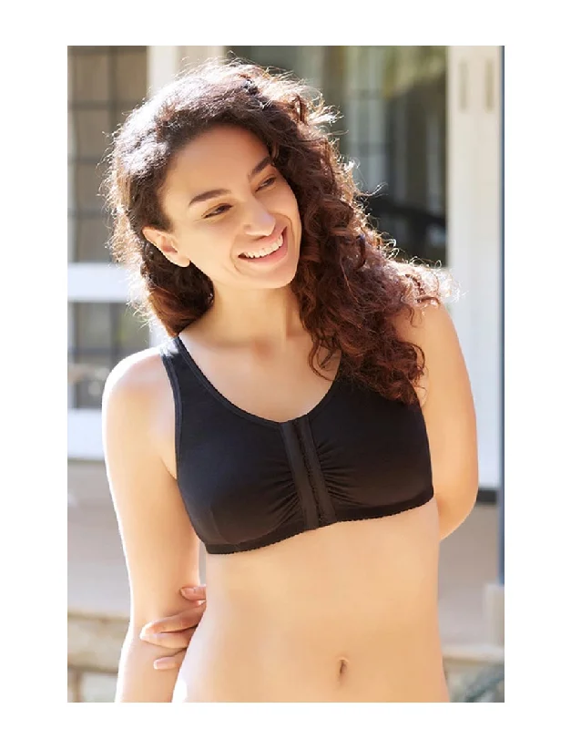padded bras for added volumeLosha Cotton Wire-free Darted Cup Front Open Bra-Black