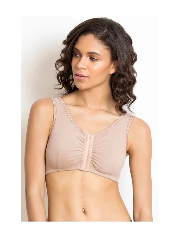 bralette with underwire for added supportLosha Cotton Wire-free Darted Cup Front Open Bra- Skin