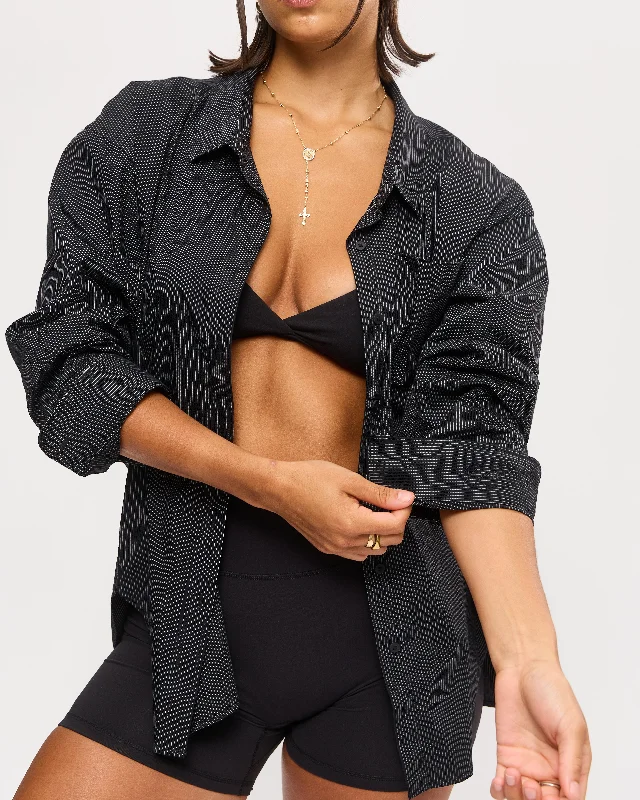 strapless bras for backless dressesBoyfriend Button Up Shirt - Black Pinstripe
