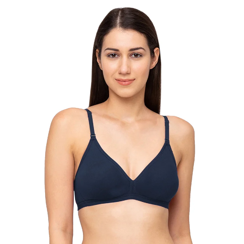 moisture wicking sports bras for sweaty workouts1029-Cotton Basics Plain Non Padded Non Wired Bra NavyBlue