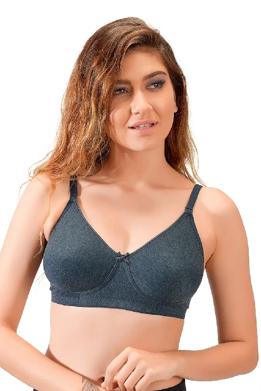 bralette with underwire for added supportSimran-Non Padded Non Wired Cotton Solid Bra  Melange Navy Blue