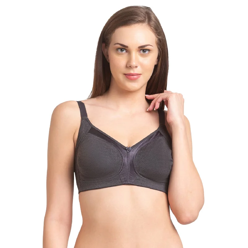plus size bralette bras for comfortShrishti-Plain Non Padded Full Cup Bra  Melange Black