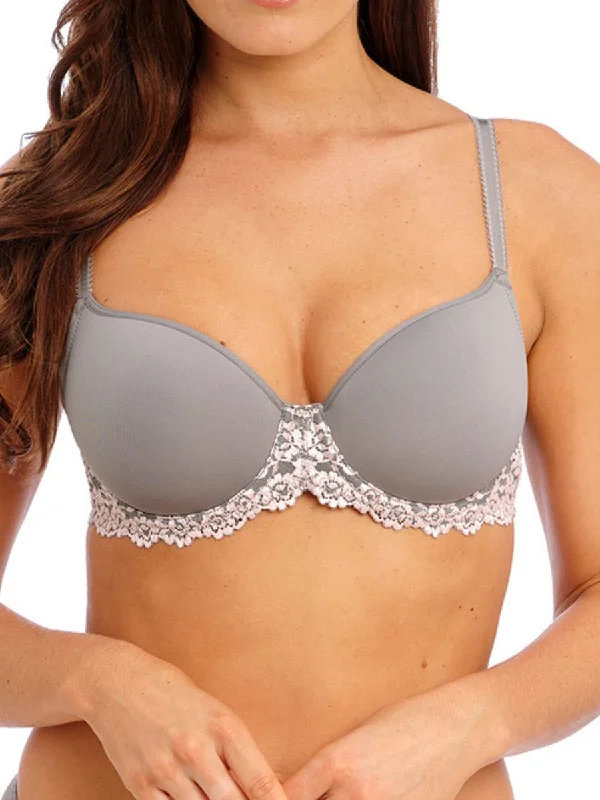 supportive underwire bras for large bustsEmbrace Lace Contour Bra - Smoke/Crystal Pink